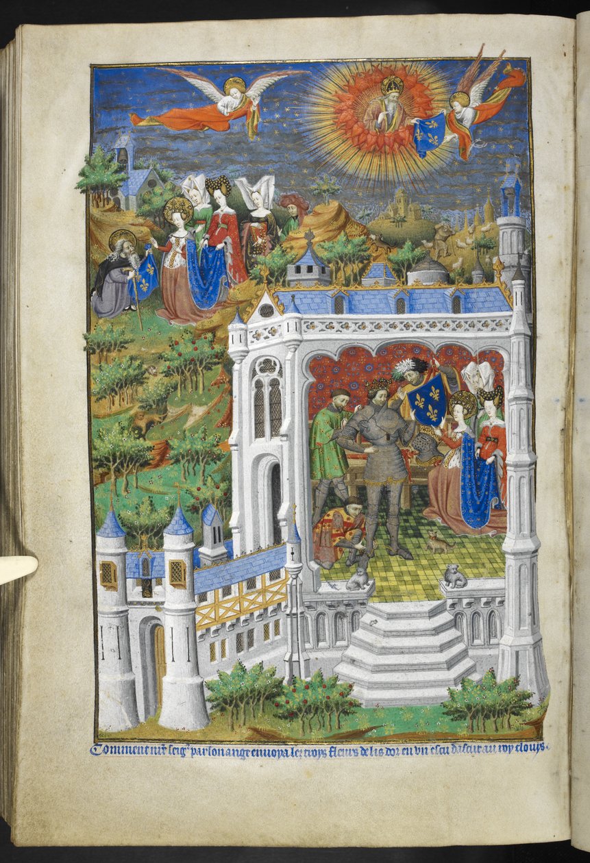 Lisää Ms 18850 f.288v, Legend of the Fleurs de Lys, kirjasta Book of Hours (The Bedford Hours) n. 1410-30 (mustetta, väriä ja kultaa velumilla) tekijältä French School
