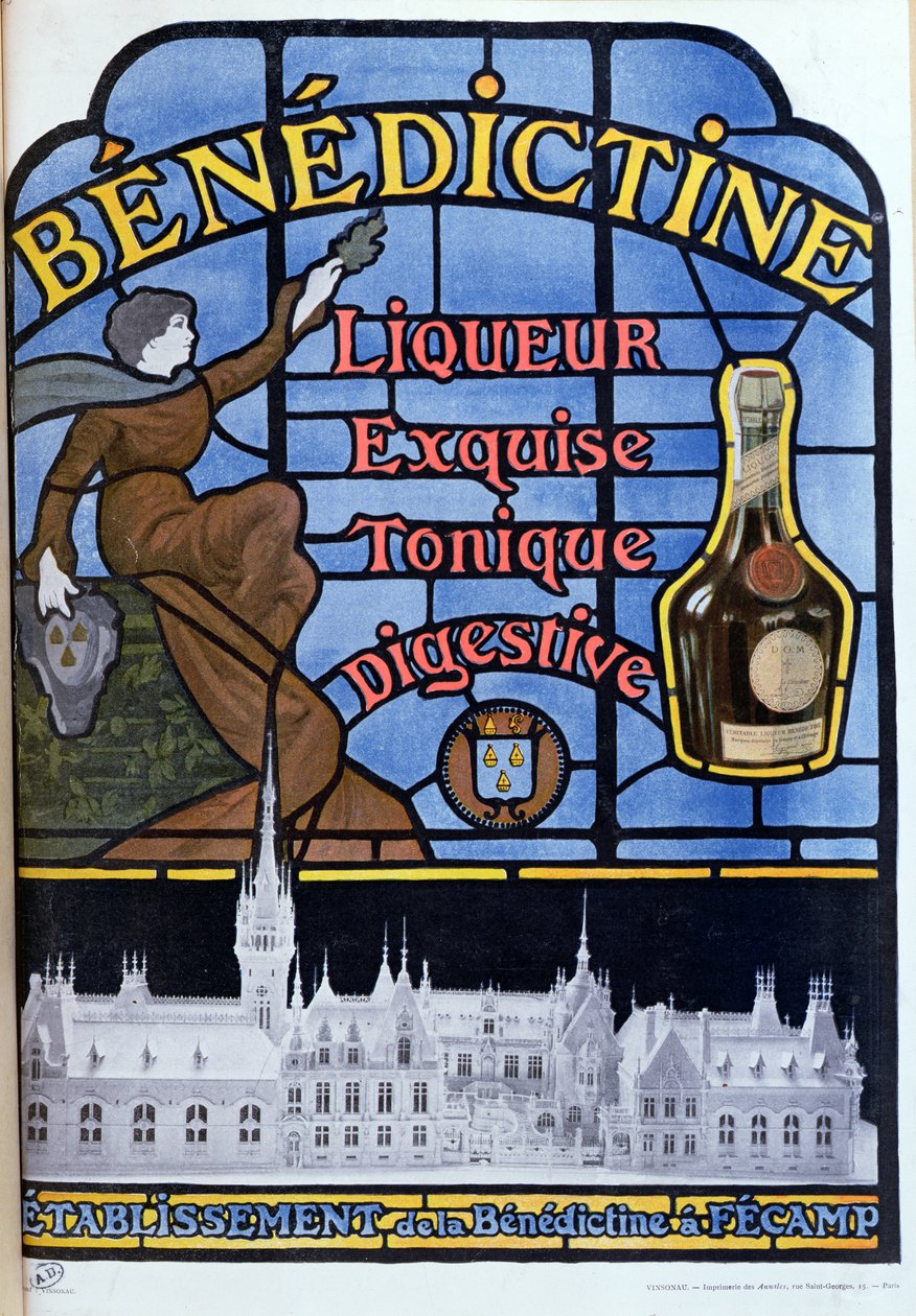 Mainos benediktiinilikööristä, 1900-luvun alku tekijältä French School