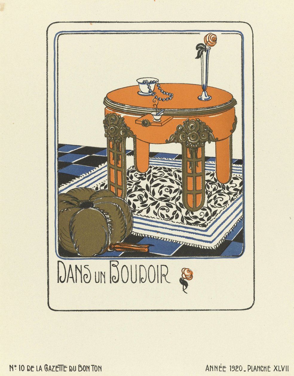 Mainos elokuvasta "Dans un Boudoir", julkaisu 1920 (sabluunapainatus). tekijältä French School