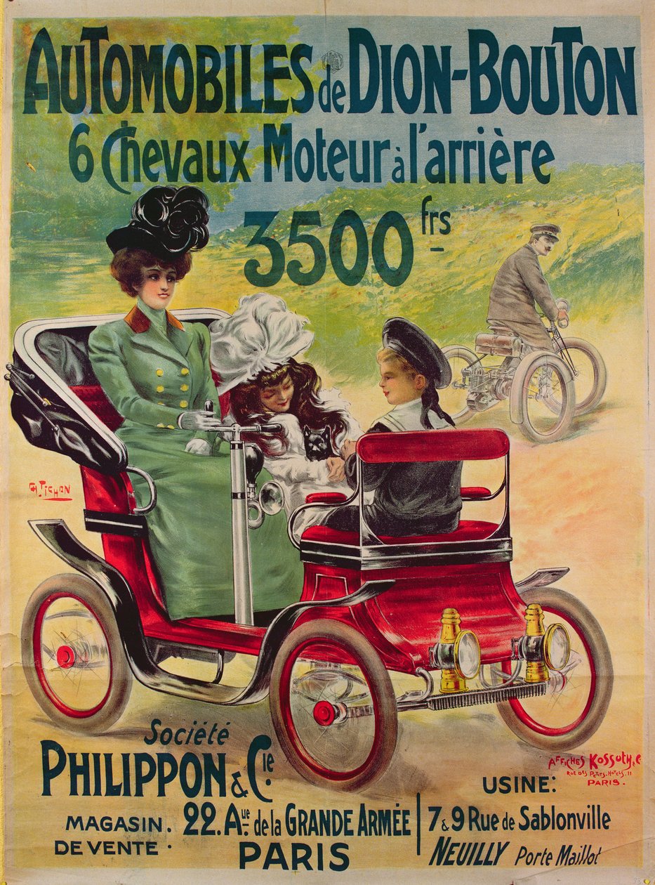 Mainos De Dion-Bouton -autoista, n. 1900 tekijältä French School