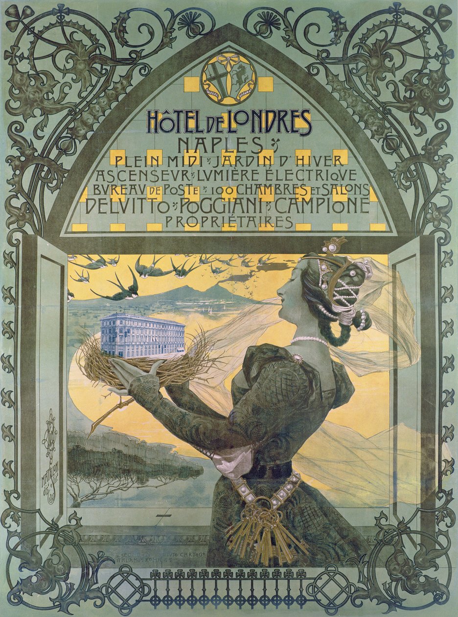 Mainos hotellille Hotel de Londres a Naples tekijältä French School