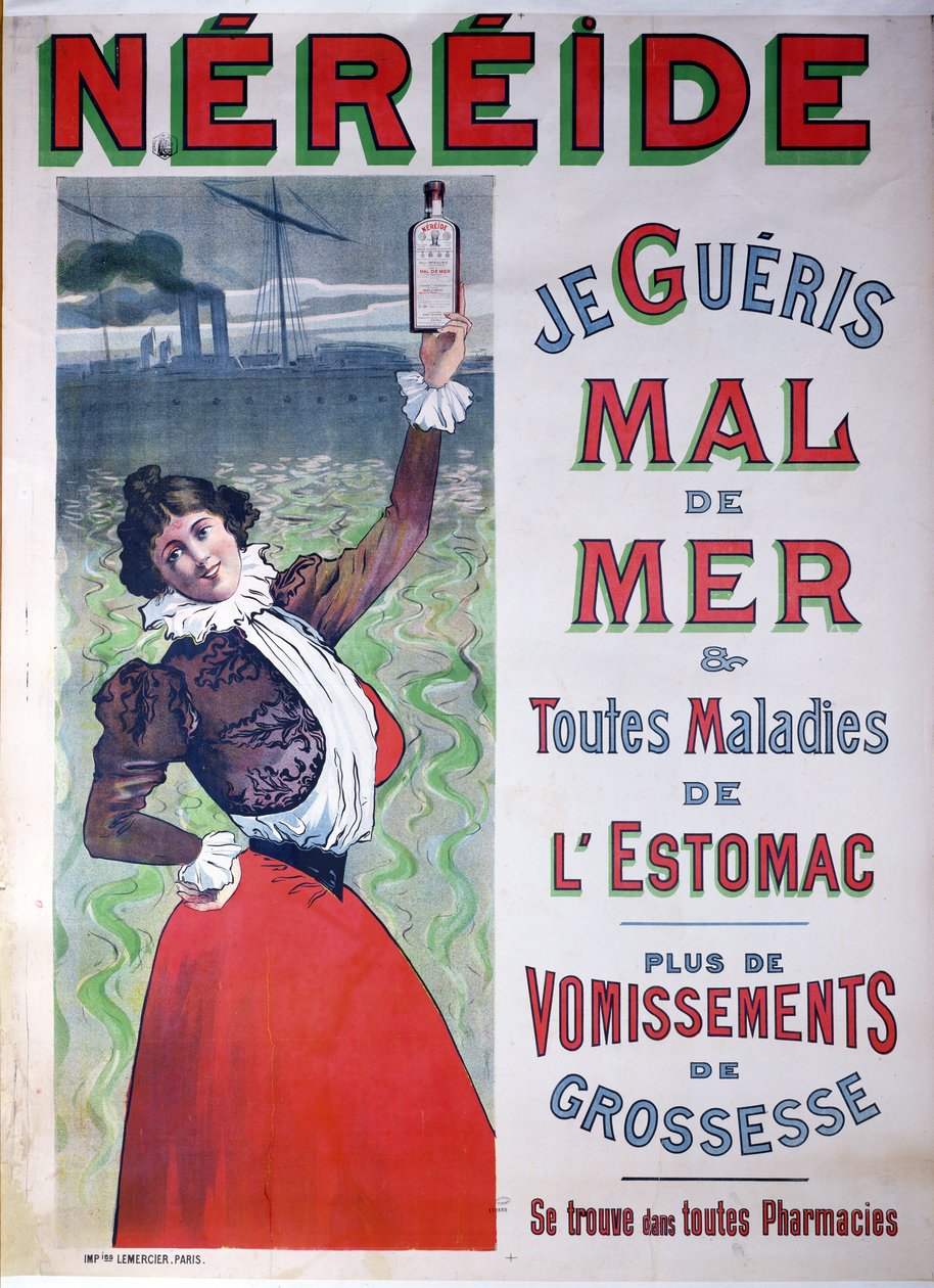 Mainos Nereiden lääkkeestä merisairautta vastaan, n. 1900 tekijältä French School