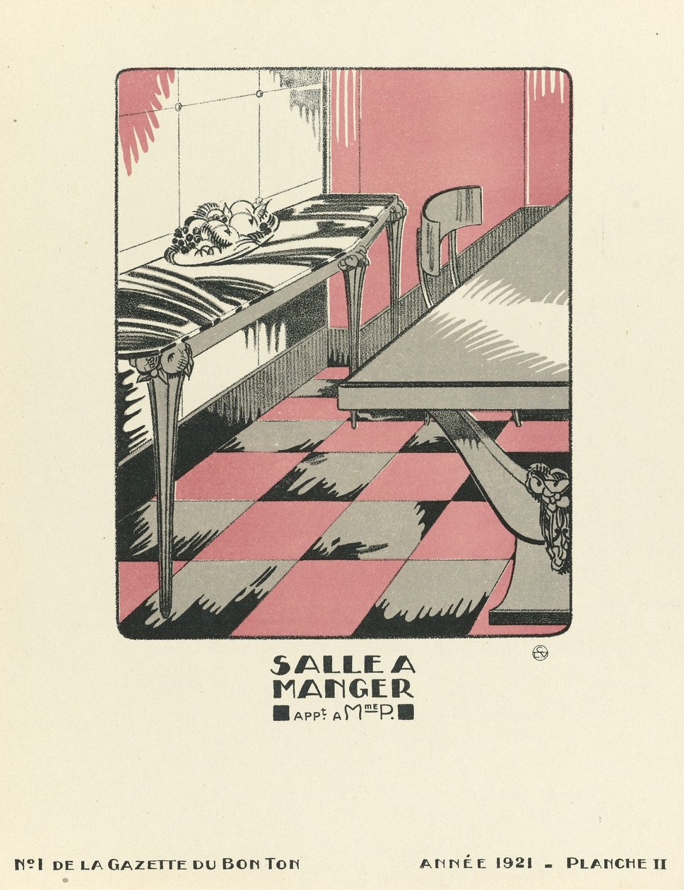 Mainos "Salle a Manger", pub.1921 (pochoir-painatus). tekijältä French School