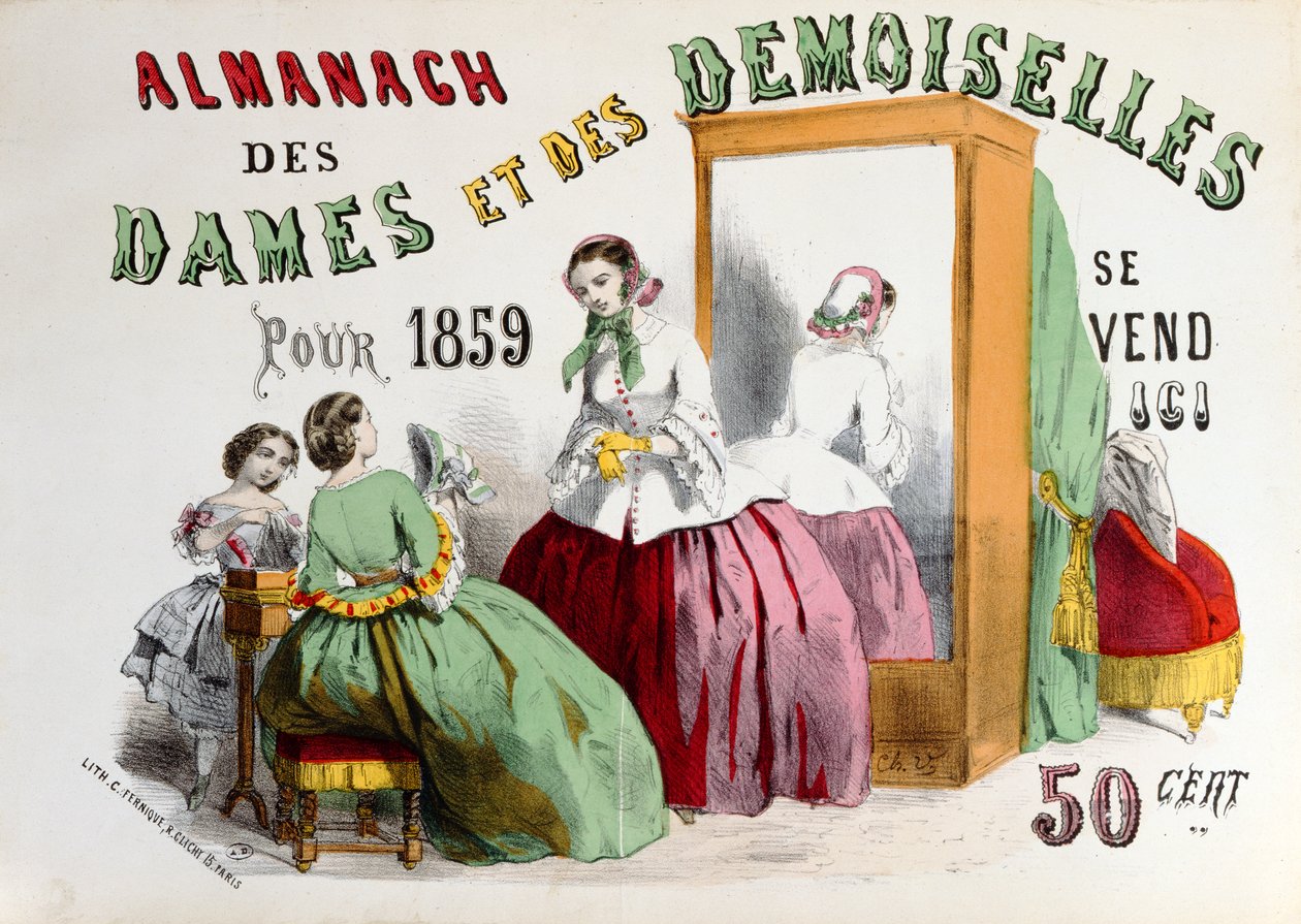 Charles Ferniquen kaivertama Almanach des Dames et des Demoiselles -mainos, julkaistu Pariisissa, 1859 tekijältä French School