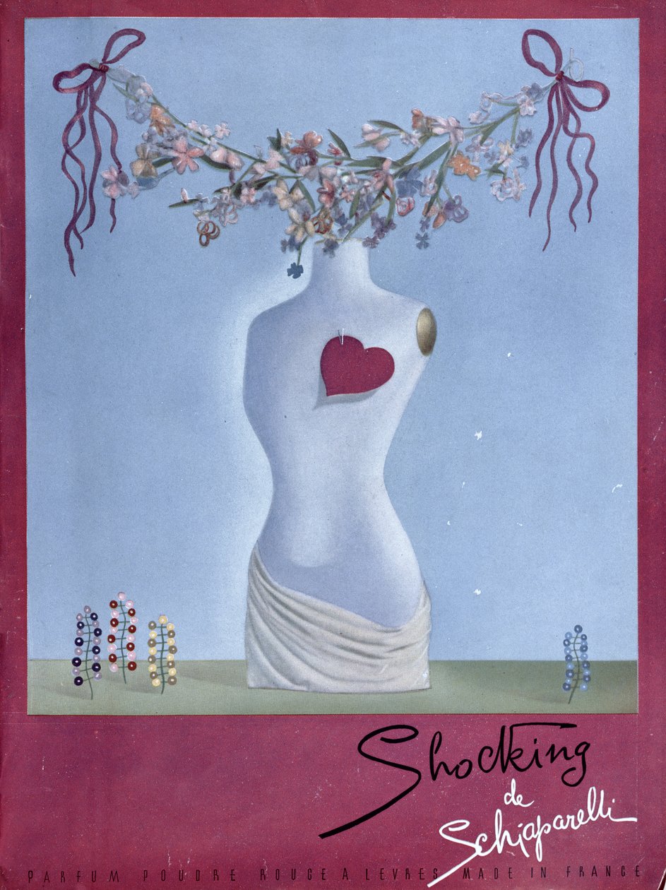 Schiaparellin hajuveden "Shocking" mainos, kuvitus "Vogue"-lehdestä, marraskuu 1938 (värilitografia). tekijältä French School