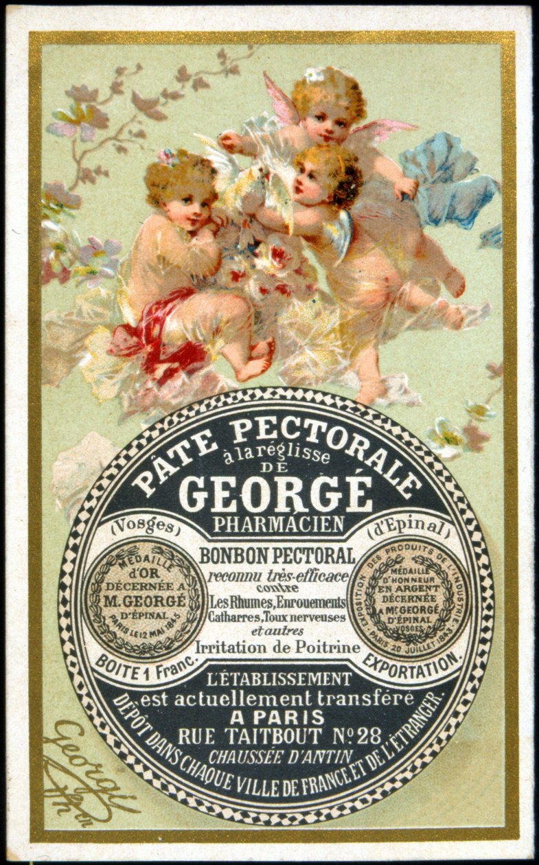 Mainoskortti Georgé Pharmacienin lakritsistahnalle. sd. 1800-luvulla. tekijältä French School