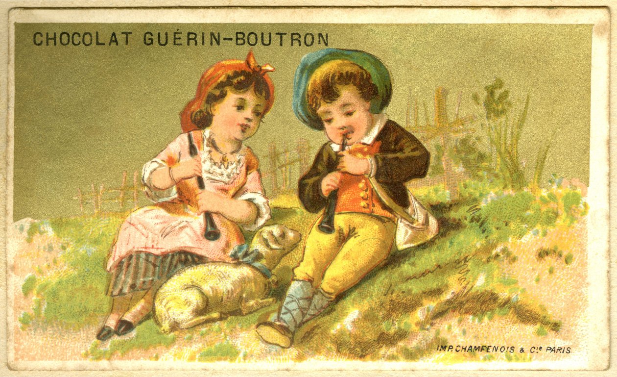 Guérin Boutron -suklaiden mainoskrolitografia (kromolitografia) tekijältä French School