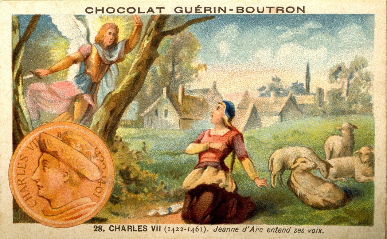 Suklaan mainoskrolitografia Guerin Boutron, Kaarle VII kuningas 1422-1461. Jeanne d