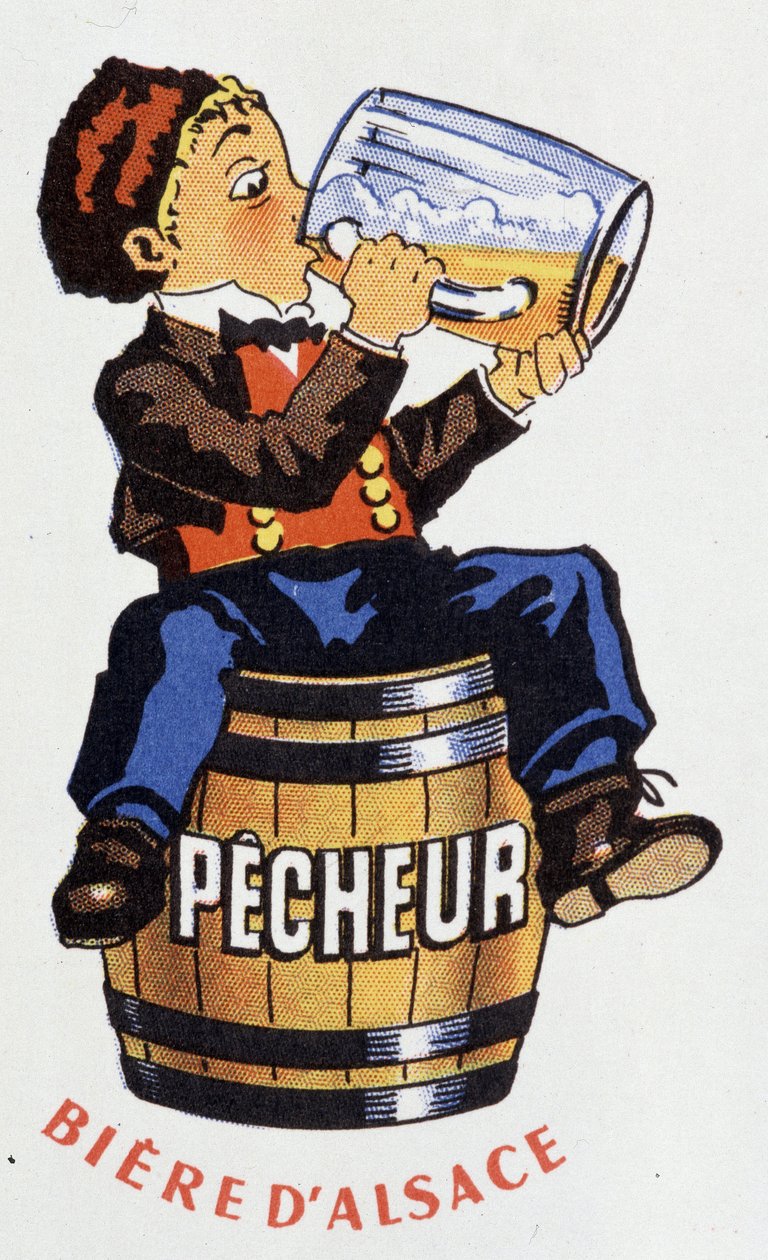 Alsace-oluen "" Fisherman" -mainonta". tekijältä French School