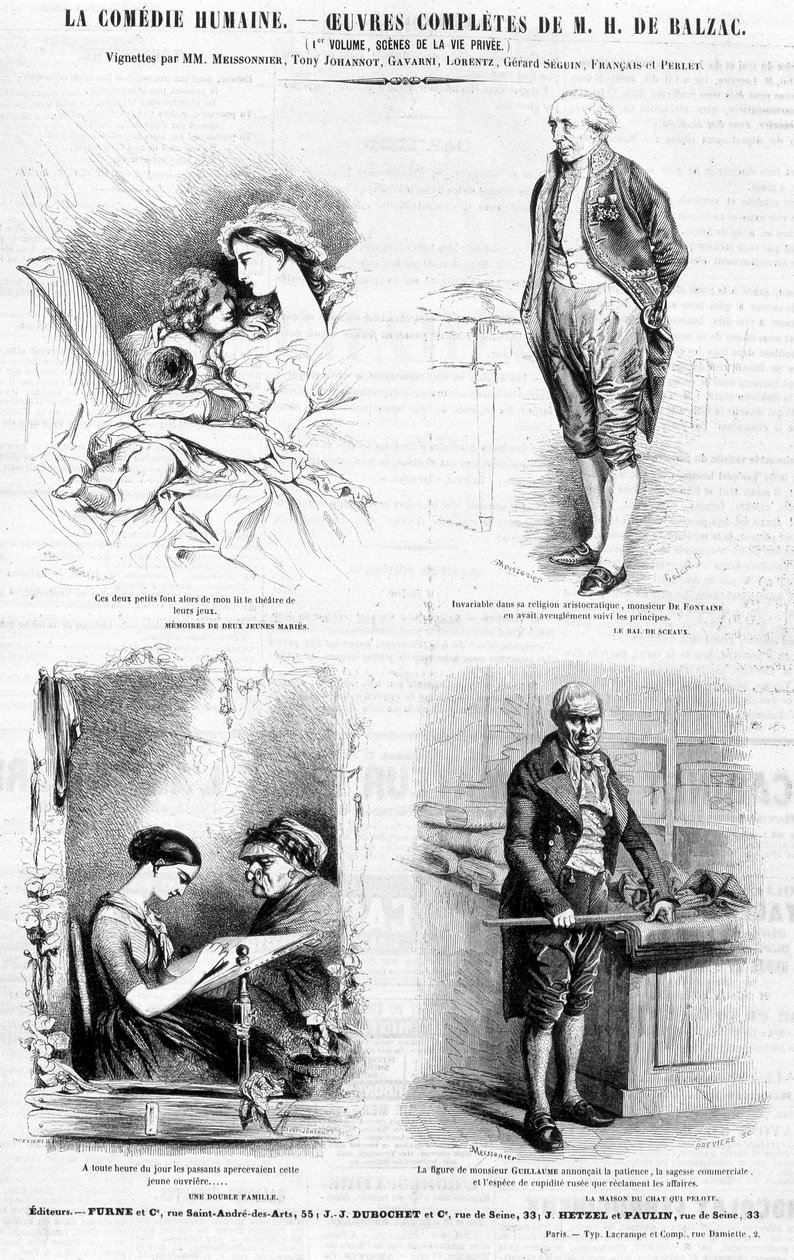 Mainossivu Balzacin teoksille - "" Charivarissa", heinäkuu 1842 tekijältä French School