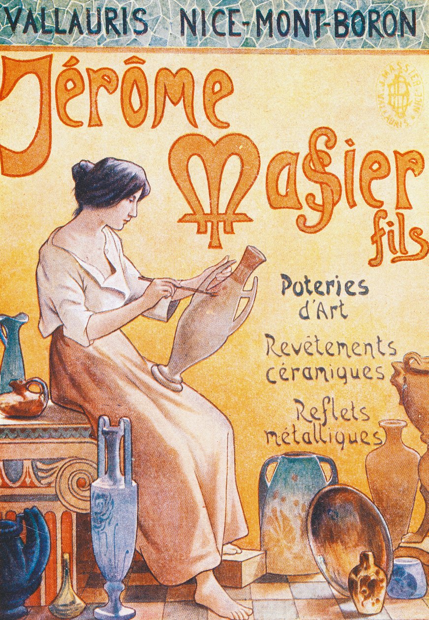 Mainospostikortti Jmf Jerome Massier Fils -liikkeen avaamisesta Mont-Baronissa, Ranskassa, 1900-luku tekijältä French School