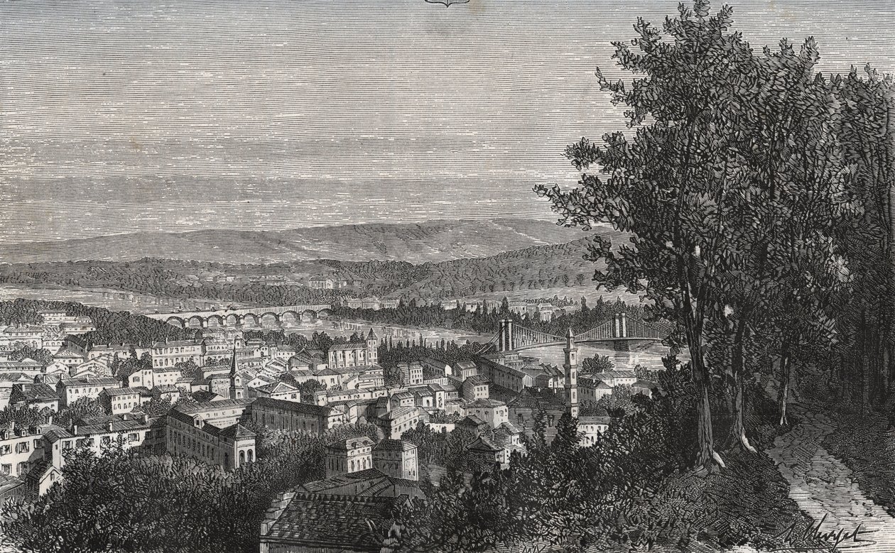 Agen - Lot-et-Garonne - kaiverrus V.A. Malt-Brownin kirjaan "La France illustrée: maantiede, historia, tilastohallinto". 1884 tekijältä French School