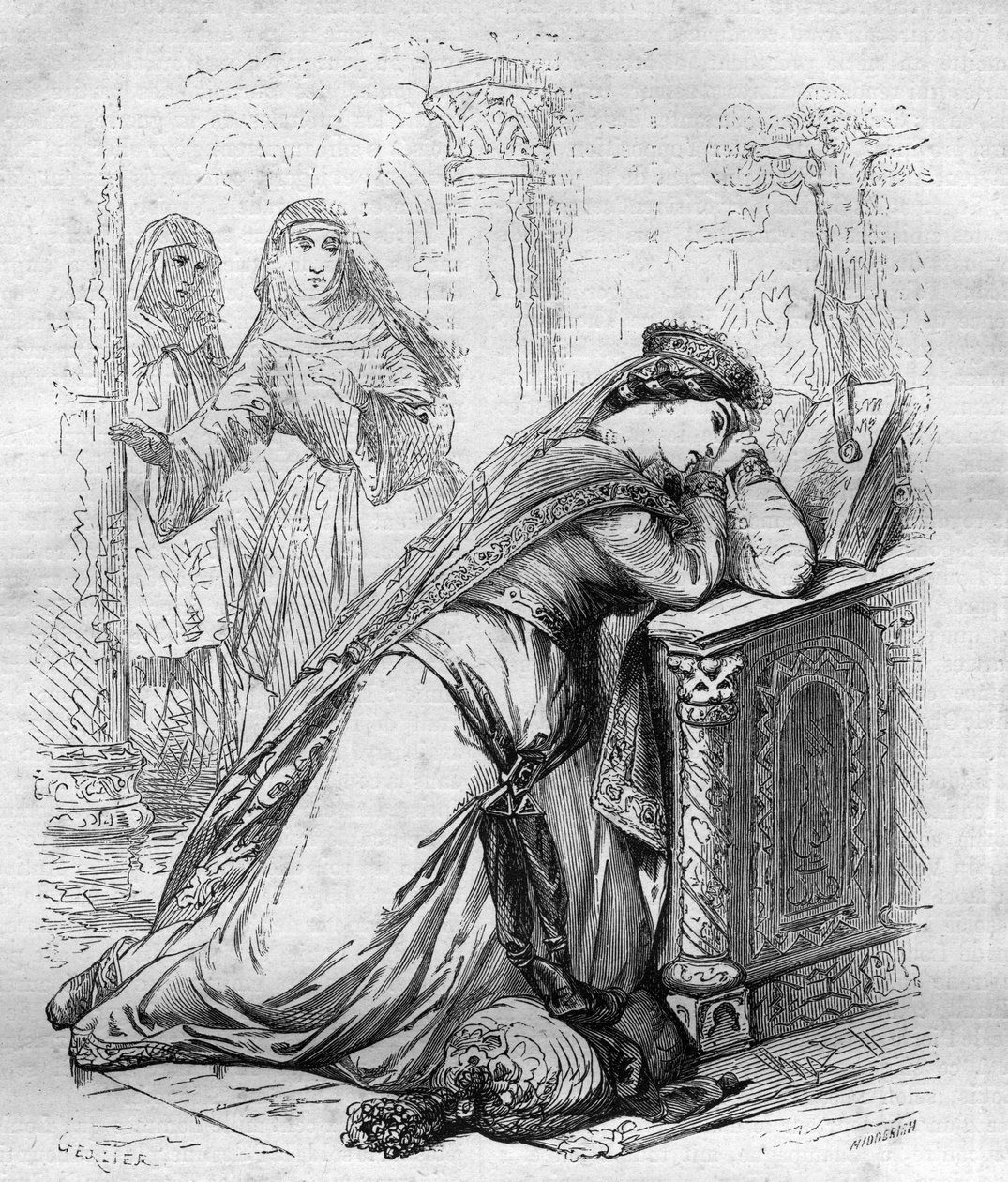 Kuningas Philip Augustus lähetti luostariin Ranskan kuningattaren Agnes de Meranien eli Meranin (1172-1201). Kaiverrus "" Paavien historiaan (...) Kuningatarkuninkaan ja keisarien rikokset vuosisatojen ajan" Maurice Lachatre tekijältä French School