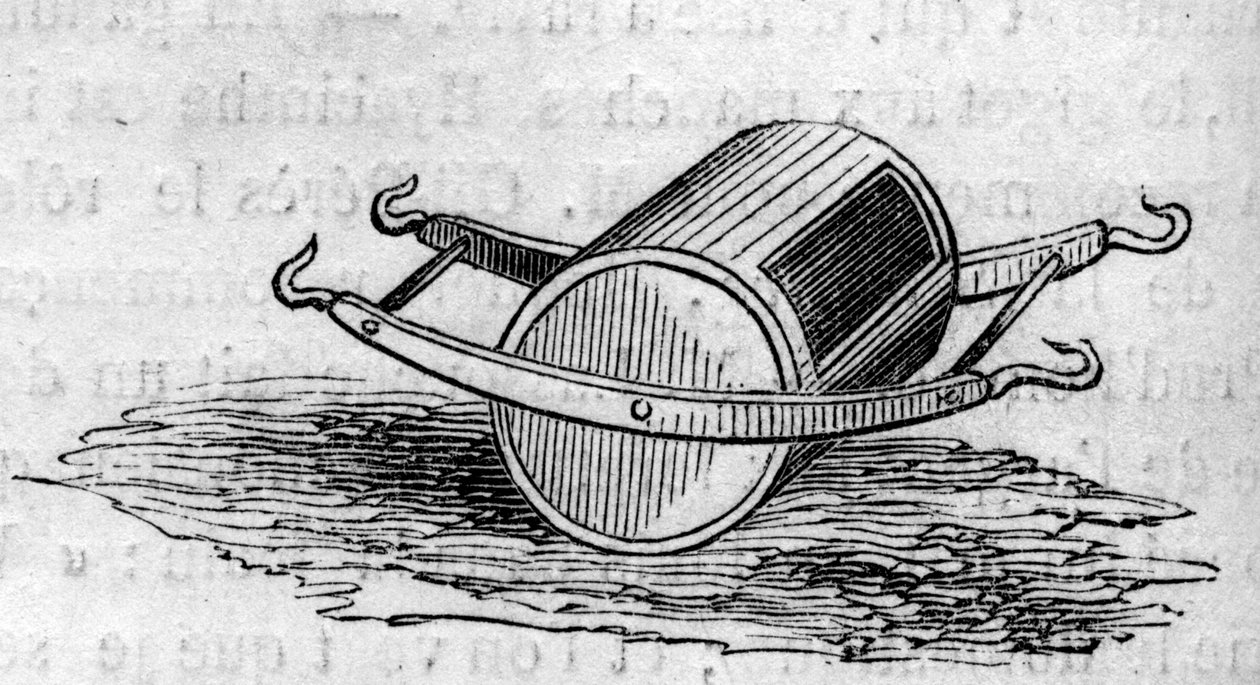 Maatalouskone: lannoitteen jakeluovi, joka esiteltiin Pariisin maatalouskilpailussa vuonna 1860. Kaiverrus "" Le Monde Illustré" -julkaisussa nro 172, 28. heinäkuuta 1860. tekijältä French School