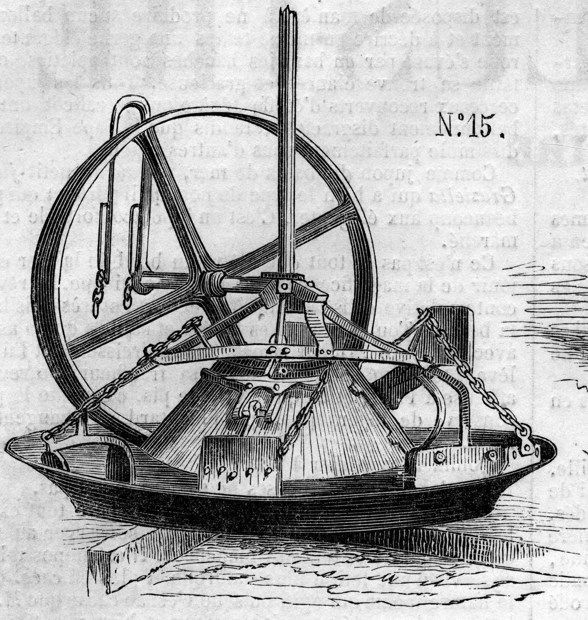 Maatalouskone: kipsimylly, joka esiteltiin Pariisin maatalouskilpailussa vuonna 1860. Kaiverrus "" Le Monde Illustré" -julkaisussa n¡172, 28. heinäkuuta 1860. tekijältä French School