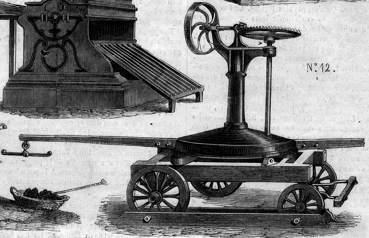 Maatalouskone: kannettava maneesi, joka esiteltiin Pariisin maatalouskilpailussa vuonna 1860. Kaiverrus "" Le Monde Illustré" -julkaisussa nro 169, 7. heinäkuuta 1860. tekijältä French School