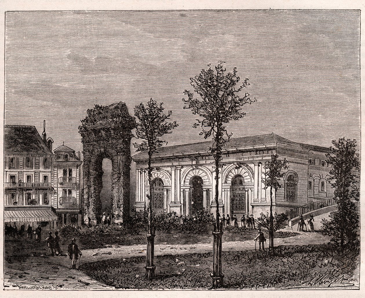 Aix les bains - Aix-les-Bains - Savoy - Campanuksen romaaninen kaari - V.A. Malt-Brownin kaiverrus "La France illustrée: maantiede, historia, tilastohallinto". 1884 tekijältä French School