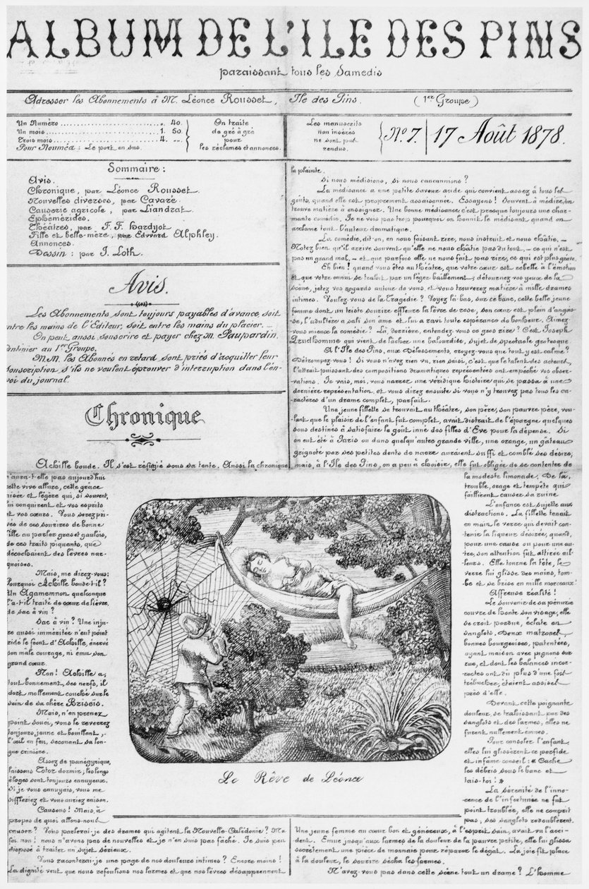 Isle of Pinesin albumi, otsikkosivu, 17. elokuuta 1878 tekijältä French School