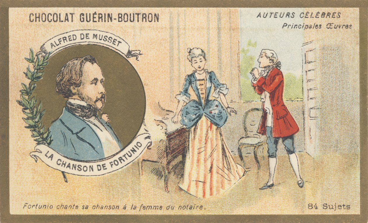 Alfred de Musset (1810-1857), romanttisen ajan ranskalainen kirjailija, runon "Chanson de Fortunio" (1852) kirjoittaja. tekijältä French School