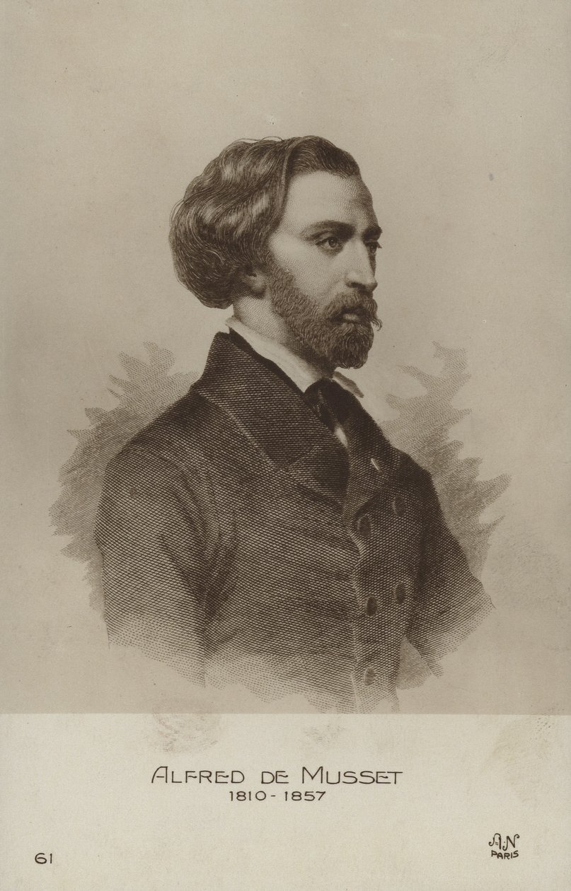 Alfred de Musset, ranskalainen näytelmäkirjailija, romaanikirjailija ja runoilija (litografia) tekijältä French School