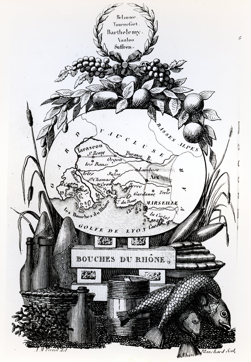 Bouches-du-Rhonen departementin allegorinen kartta, n. 1830 tekijältä French School