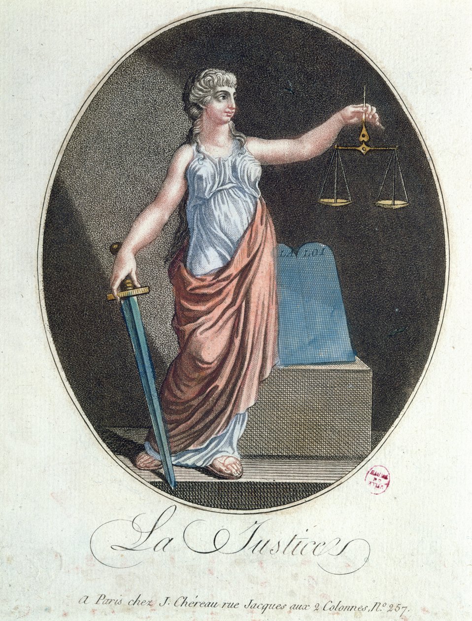 Oikeudenmukaisuuden allegoria, julkaissut J. Chereau, Pariisi, 1792 tekijältä French School