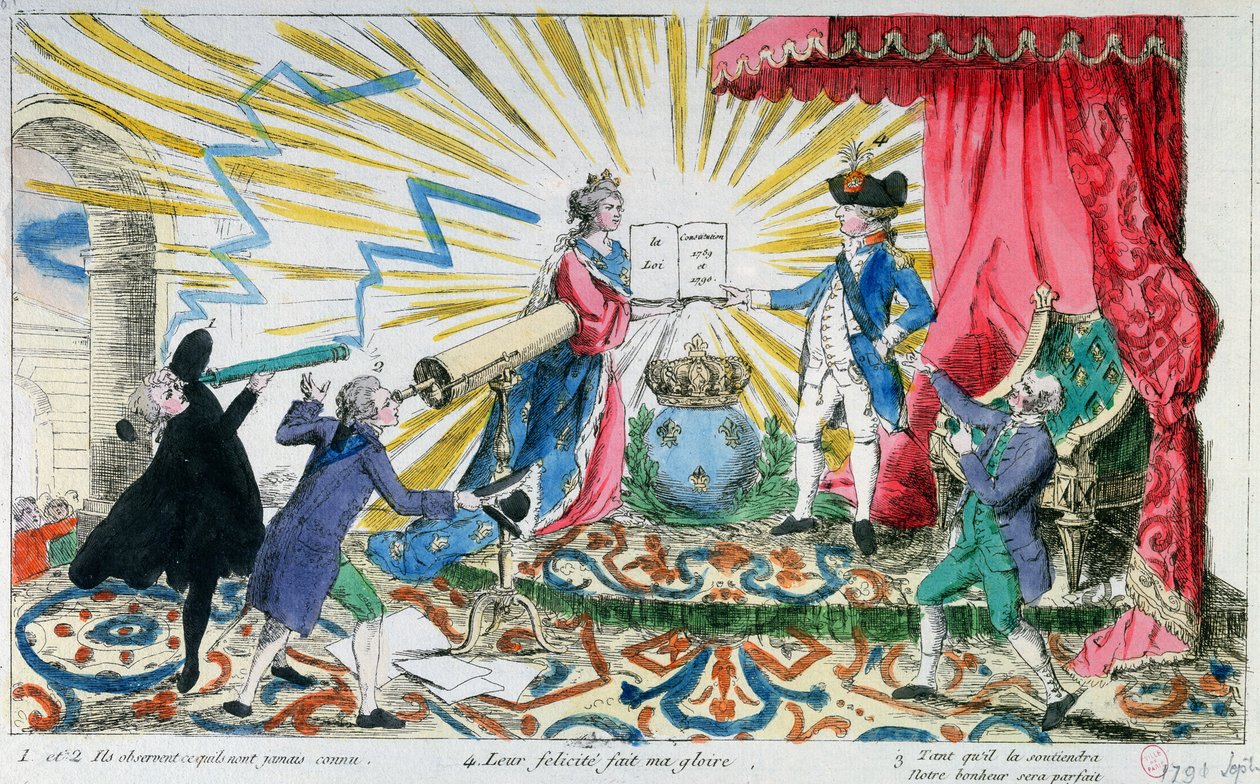 Kuningas Ludvig XVI:n (1754-1793) vertaus perustuslain hyväksymisestä, 1791 tekijältä French School