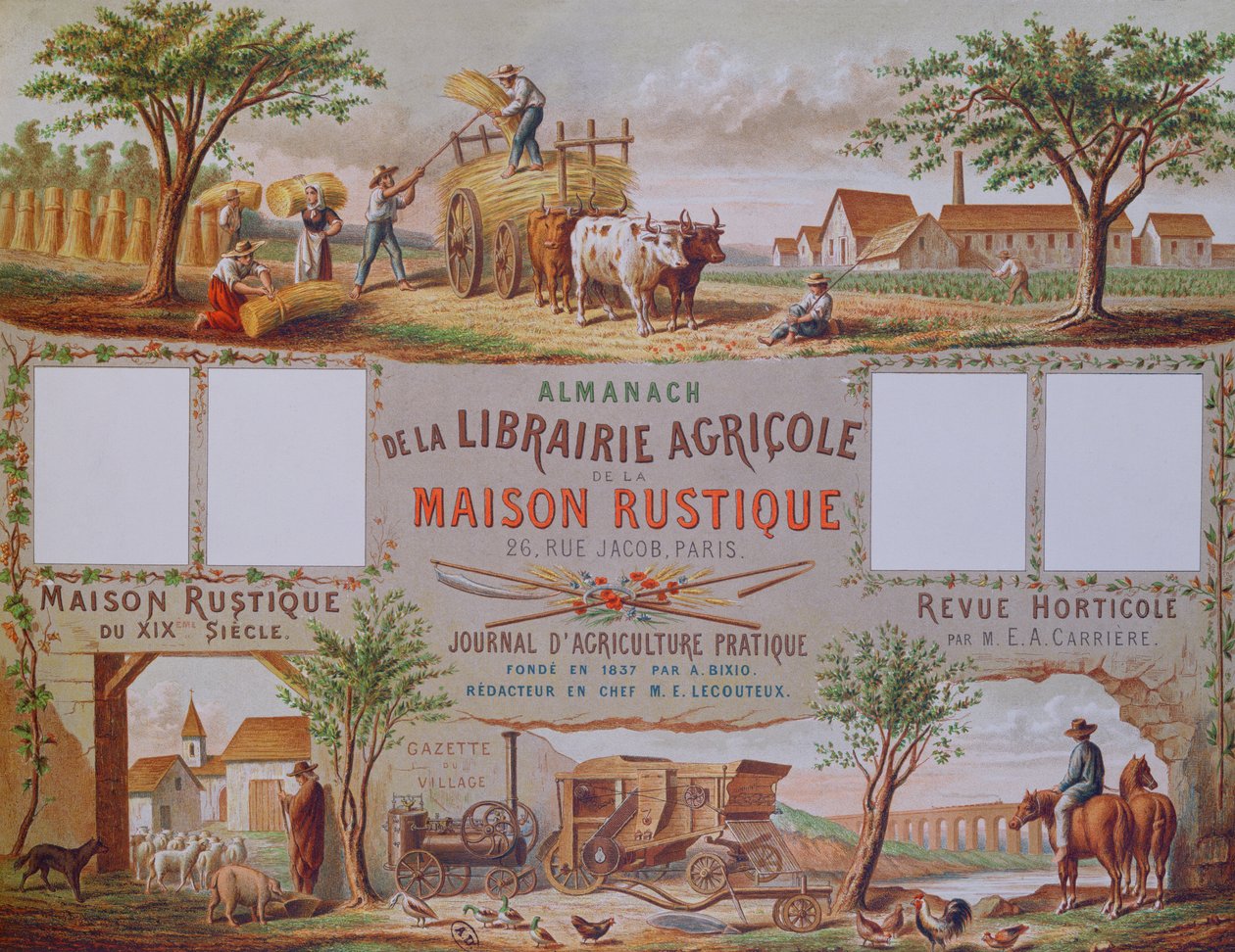 Maatalouskirjakaupan La Maison Rustique almanakka, n.1860 (värikaiverrus) tekijältä French School