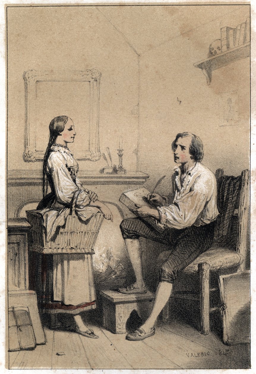 Alois Senefelder (tai Aloysius tai Aloys) tai Johann Nepomuk Franz Aloys (1771-1834), tšekkiläinen runoilija ja kaivertaja, jää ilman paperiarkkia vihan ja epätoivon hetkenä, joka sai hänet heittämään kaiken tuleen, kirjoitti huomautus pyykistä tekijältä French School