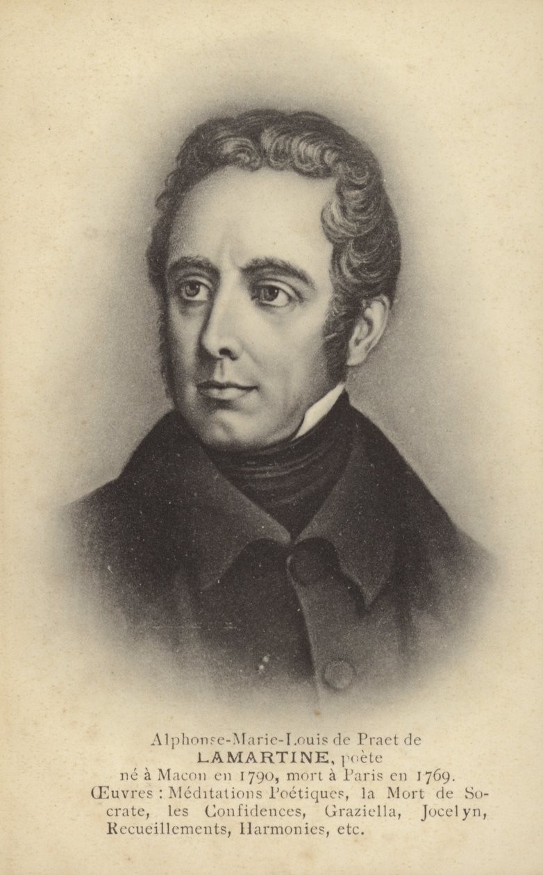 Alphonse de Lamartine (1790-1869), ranskalainen kirjailija, runoilija ja poliitikko (litografia). tekijältä French School