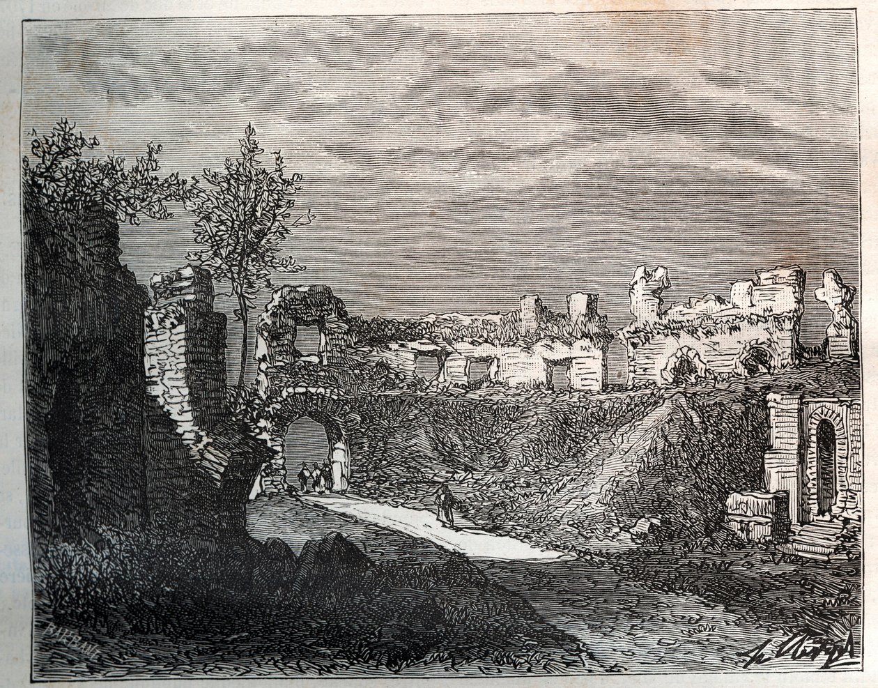 Frejusin amfiteatteri - V.A. Malt-Brownin kaiverrus "La France illustrée: maantiede, historia, tilastohallinto". 1884 tekijältä French School