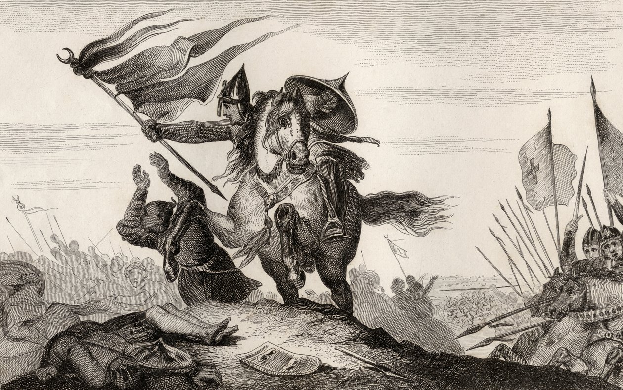 800-luvun ranskalainen ritari taistelussa, Colartin "Histoire de France", julkaistu noin vuonna 1840 (kaiverrus). tekijältä French School