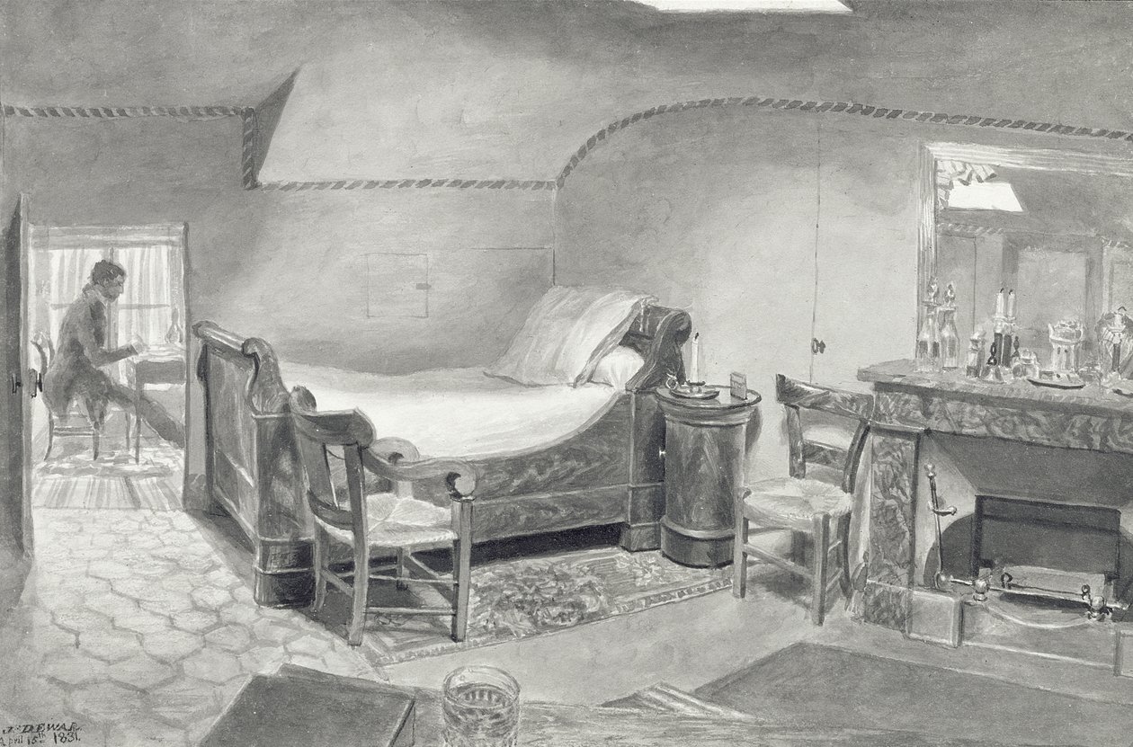 Taiteilijan ullakkosisustus Pariisissa, n. 1830 (kynä & seepiamuste ja seepia wc paperilla) tekijältä French School