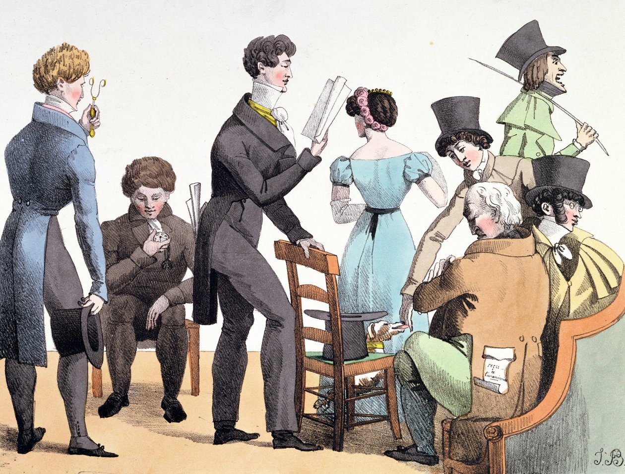 Kirjoittaja lukee teostaan valitulle ryhmälle, maaliskuu 1821 tekijältä French School