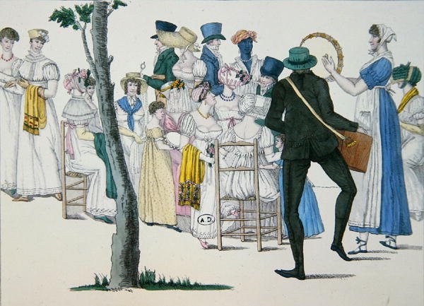Ilta Koblentzissa, levy 20 Le Bon Genrestä (1800-luvun alku) (värillinen kaiverrus) tekijältä French School