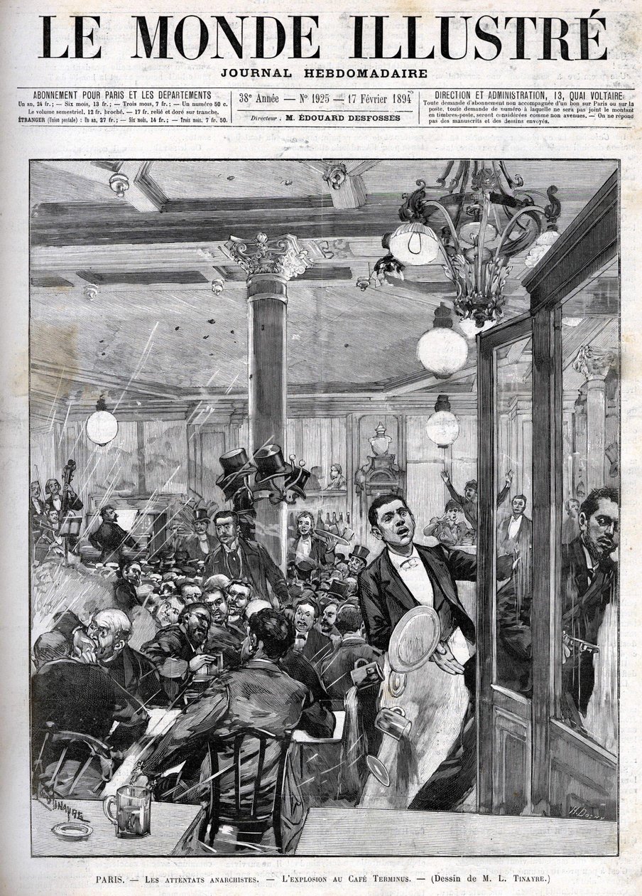 Anarkistien hyökkäykset Pariisissa helmikuussa 1894. Räjähdys Terminus Cafessa. "Kuvitettu maailma" 17. helmikuuta tekijältä French School