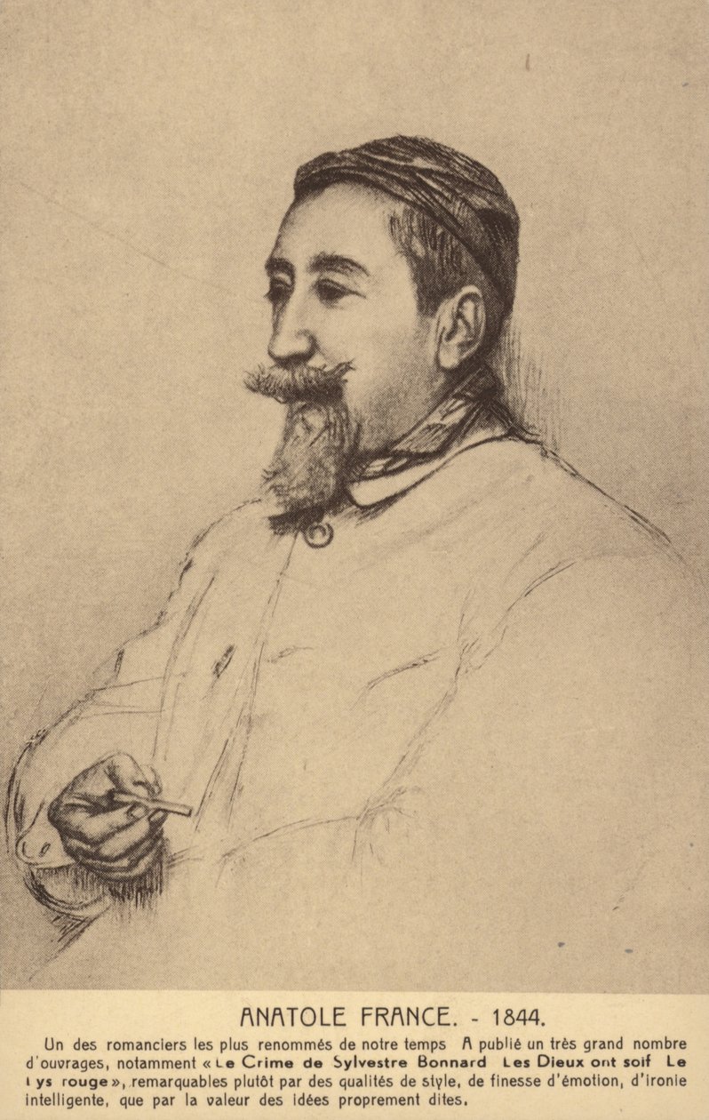 Anatole France (1844-1924), ranskalainen runoilija, toimittaja ja romaanikirjailija (litografia). tekijältä French School