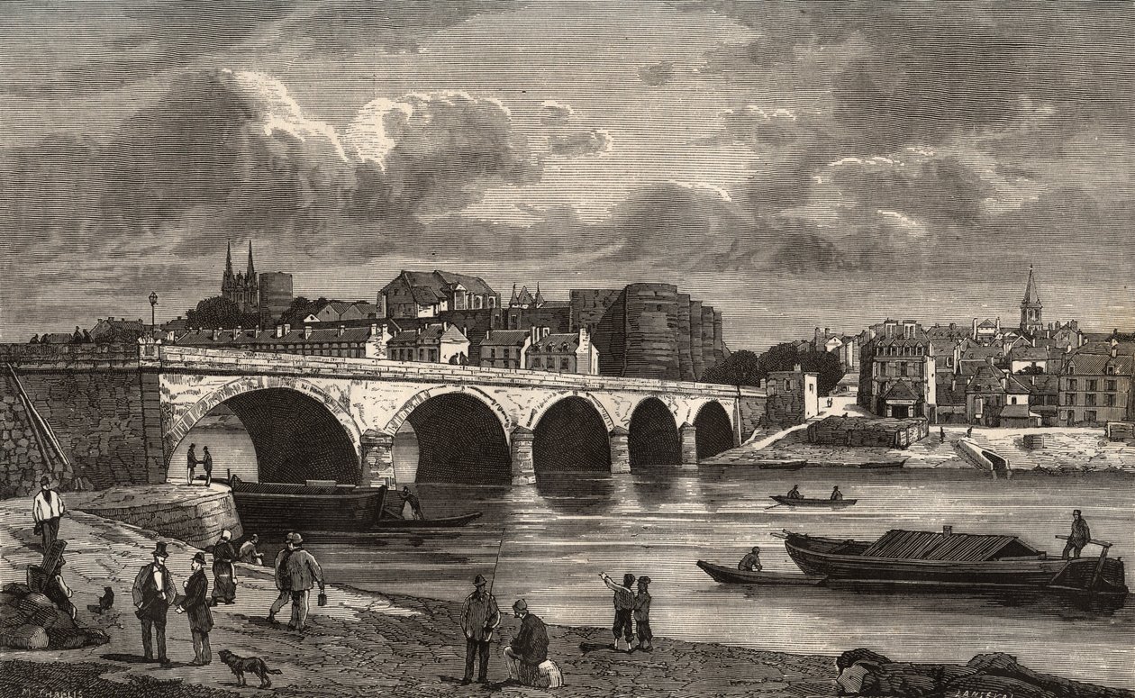 Angers - Maine-et-Loire Pays de la Loiren alueella - kaiverrus "France illustree: maantiede, historia, tilastohallinto" V.-A. Maltaanruskea. 1884 tekijältä French School
