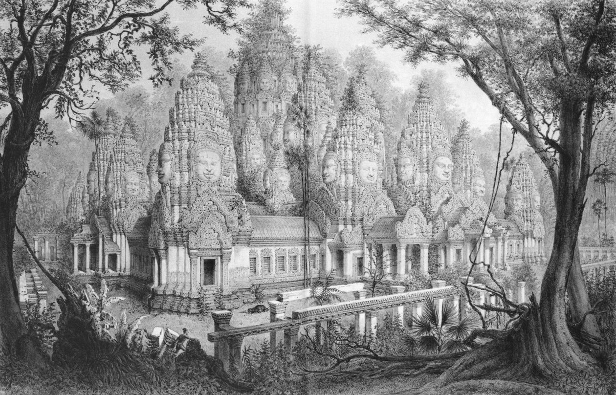 Angkor, Baion Ruins, kuva Atlas du voyage d’exploration en Indochine, 1866-68, Doudart de Lagree, julkaistu 1873, Paris, Hachette tekijältä French School