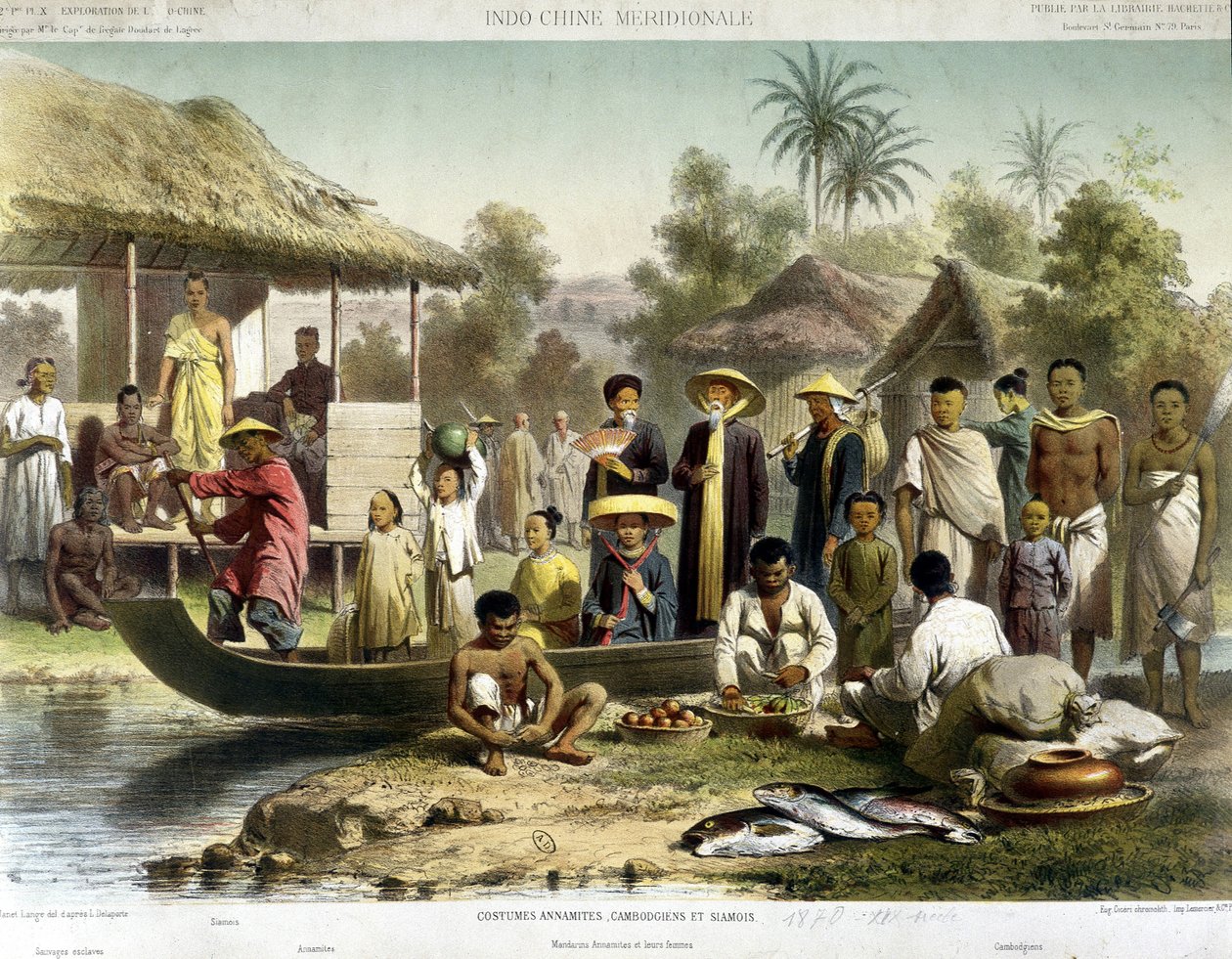 Annamiitti, kambodžalaiset ja siamilaiset puvut, v.1870 tekijältä French School