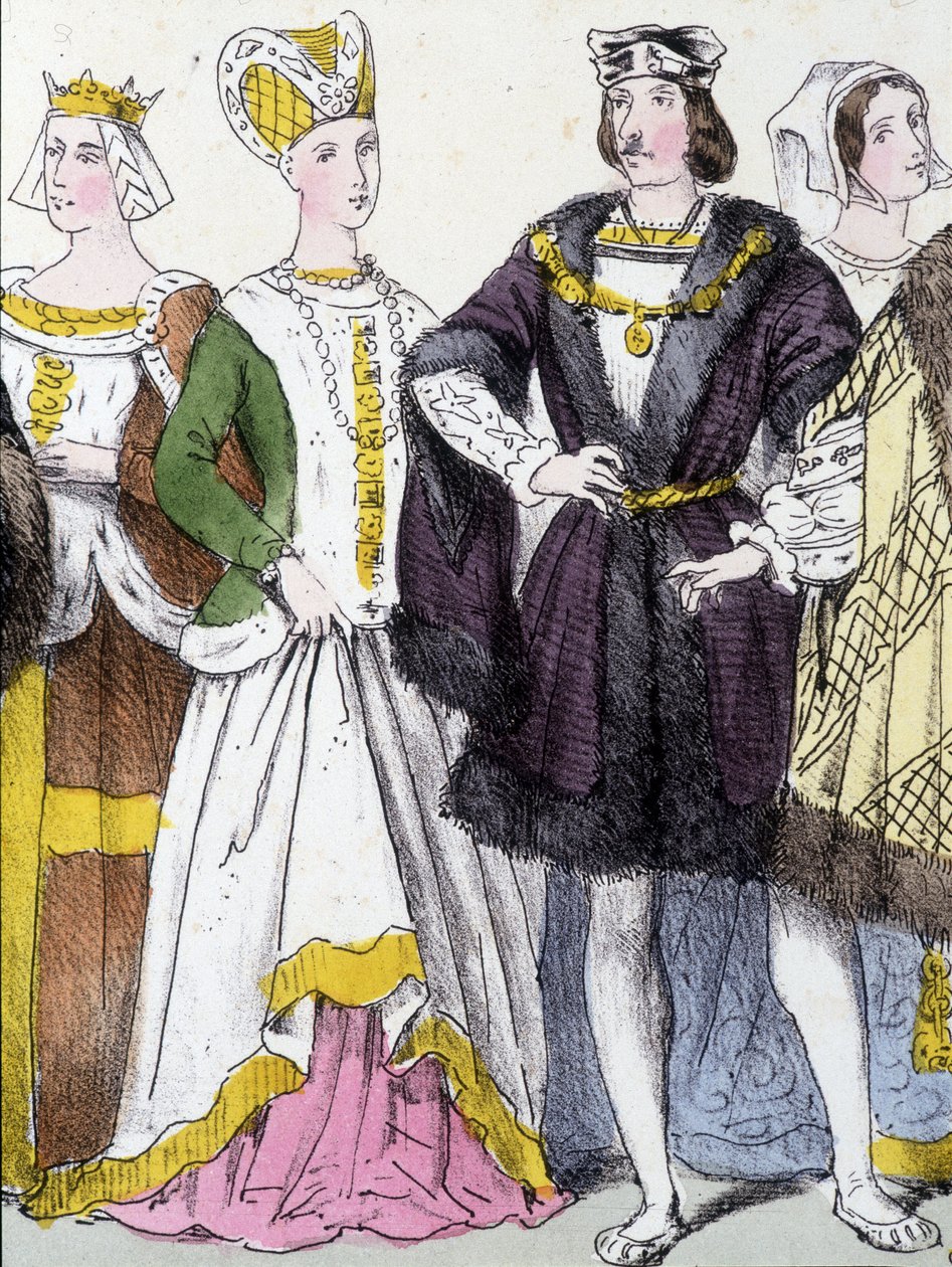 Anne Bretagnen ja Kaarle VIII - elokuvassa "Ranskalainen monarkia printissä" tekijältä French School