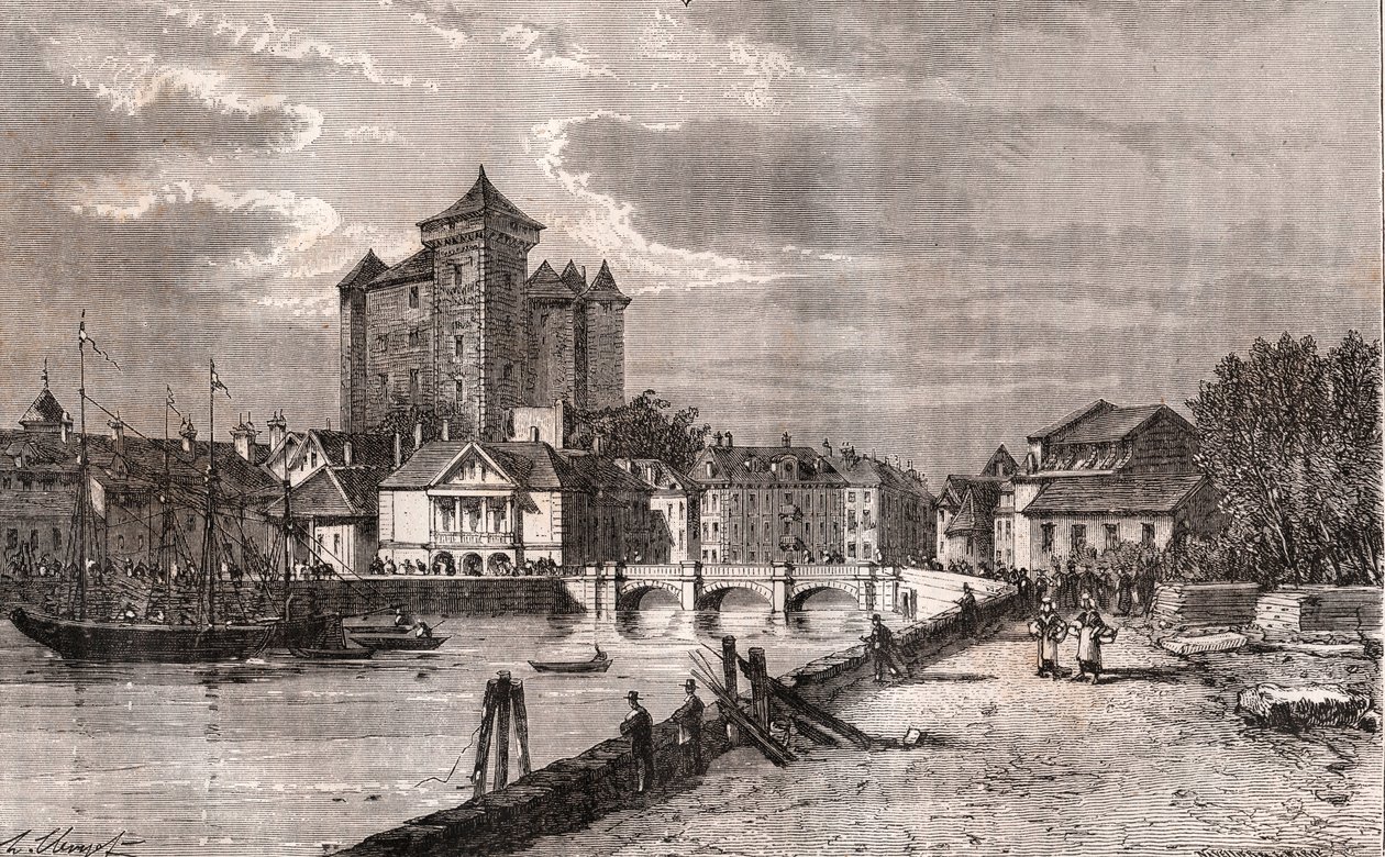 Annecy - Auvergne-Rhône-Alpes - kaiverrus V.A. Malt-Brownin kirjaan "La France illustrée: maantiede, historia, tilastohallinto". 1884 tekijältä French School