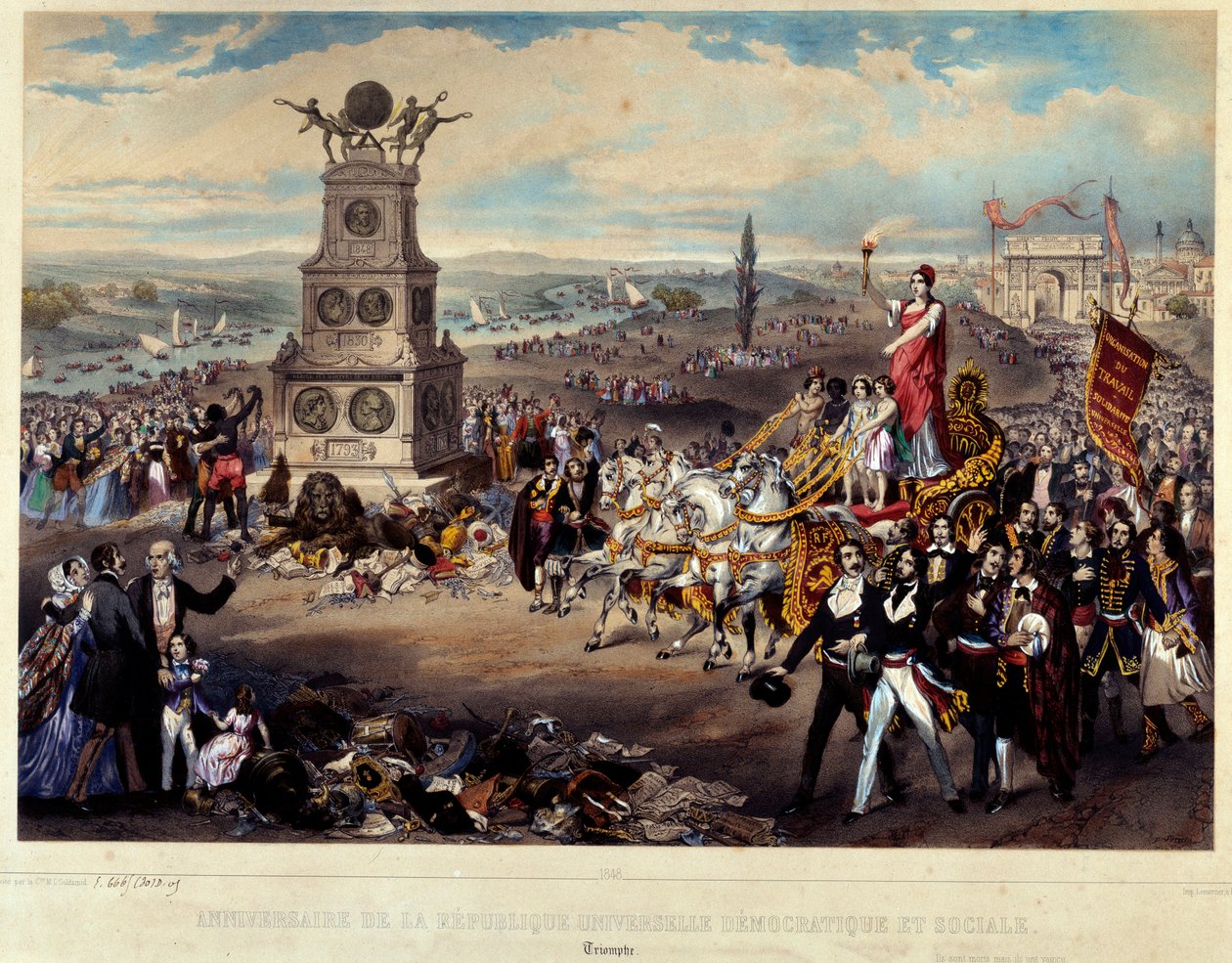 Demokraattisen ja sosiaalisen tasavallan vuosipäivä: Triomphe de La Republique. Kaiverrettu vuodelta 1848. Paris, Musee Carnavalet tekijältä French School