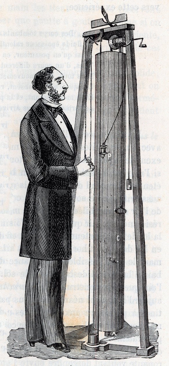 Arthur Jules Morinin (1795-1880) laite ruumiiden putoamisen tutkimukseen - Kaiverrus "" Tieteet kaikkien armoille - Suosittu fysiikka ja kemia" Alexis Clerc - 1800-luvun loppu - Yksityinen kokoelma tekijältä French School