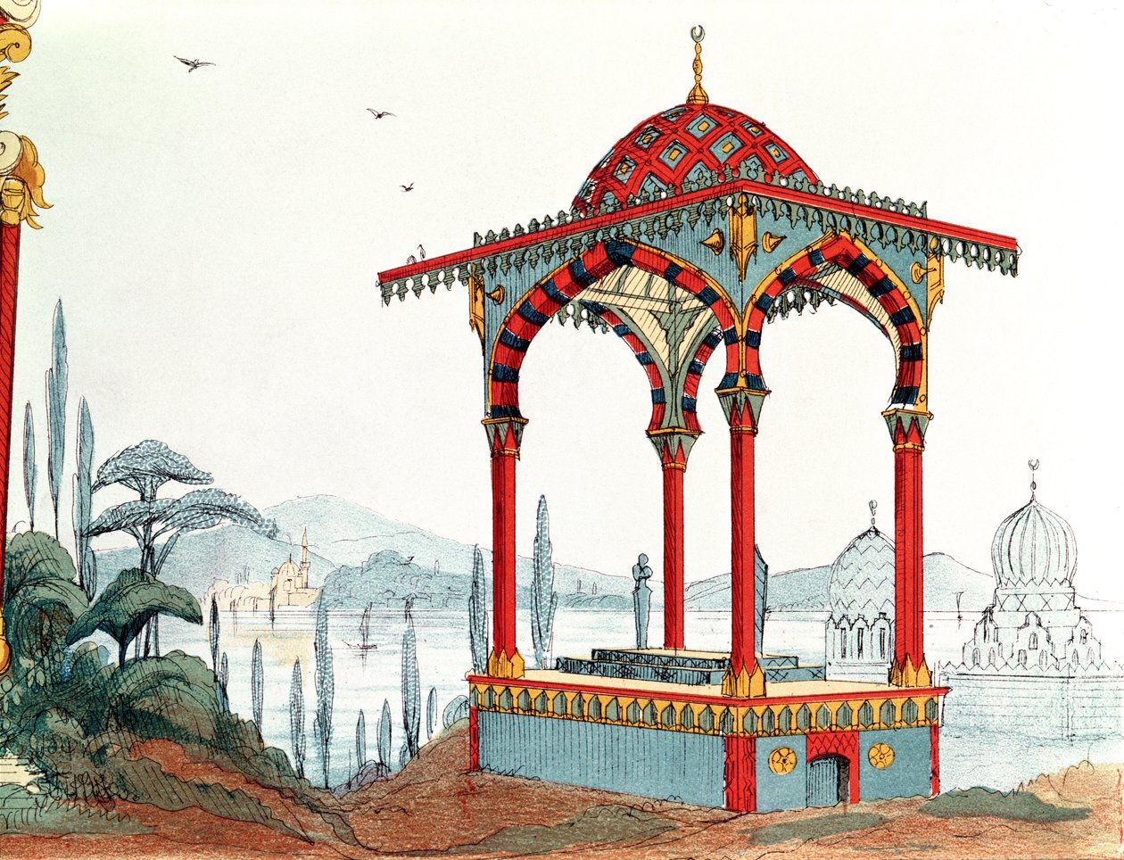 Arkkitehtoninen luonnos Turkissa, 1800-luvun lopulla (kynä ja muste ja väri paperille) tekijältä French School