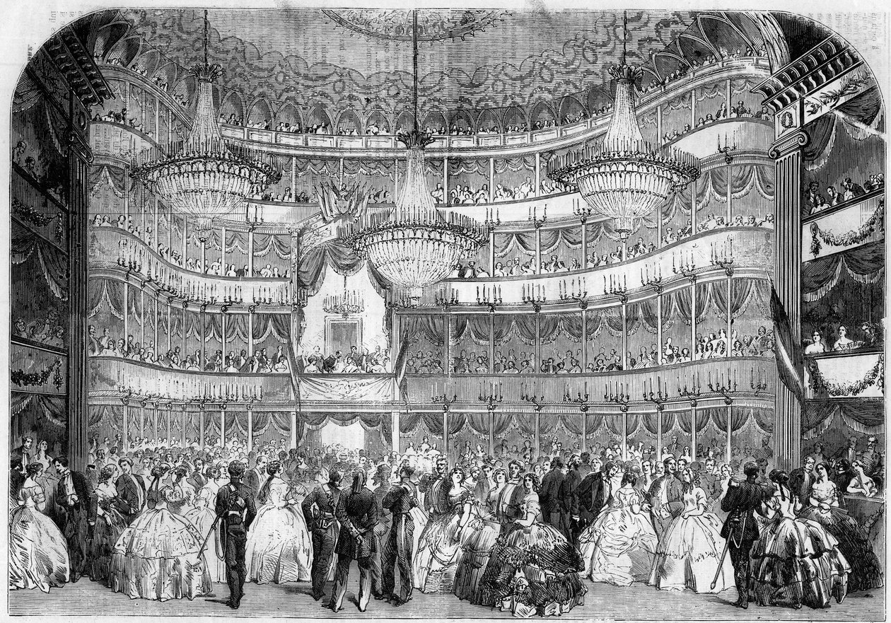 Arkkitehtuuri: sisäkuva Nizzan kuninkaallisesta teatterista (1800-luku) (Alpes Maritimes, 06), vuonna 1858 Societe francaise d