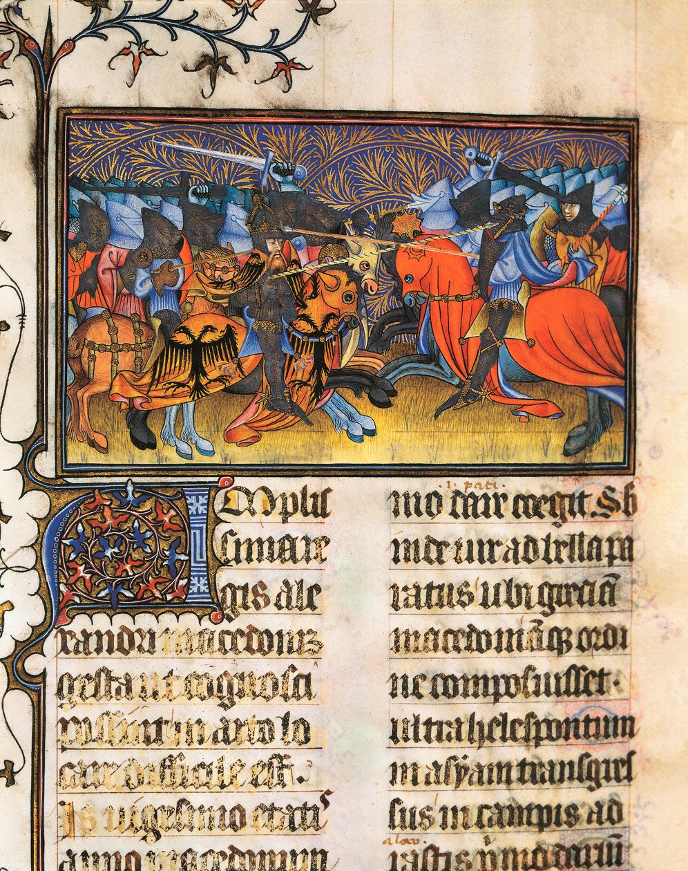 Armeijan taistelija. Pienoiskuva italialaisen tutkijan, runoilijan ja humanistin Francesco Petrarchin tai Petrarkan (1304-1374) käsikirjoituksesta, De Viris Illustribus, 23rv. Valencian yliopiston kirjasto. tekijältä French School