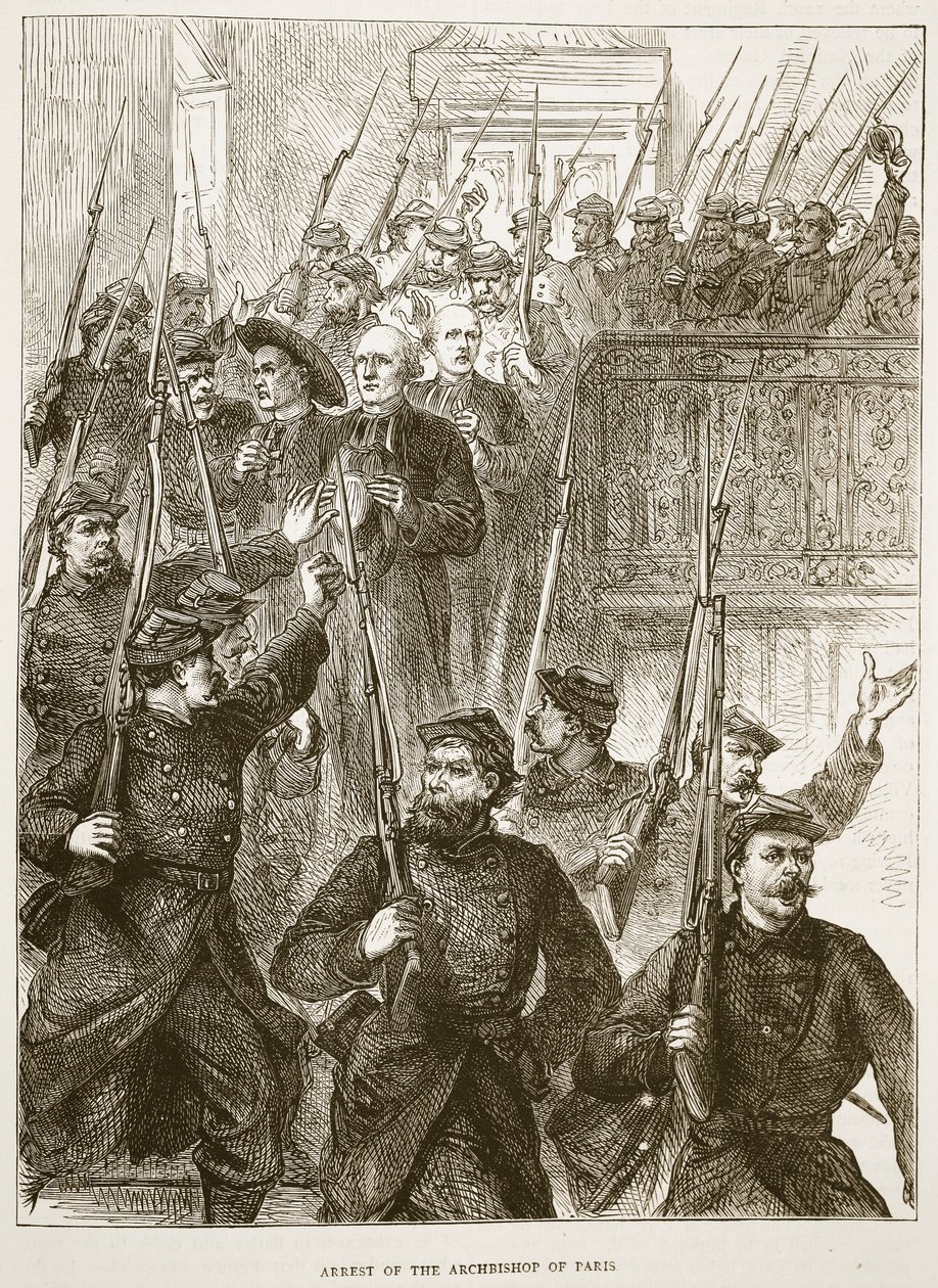 Pariisin arkkipiispan pidätys, maaliskuu 1871, kuva Cassellsista Ranskan ja Saksan välisen sodan historia, 1870-1871 tekijältä French School