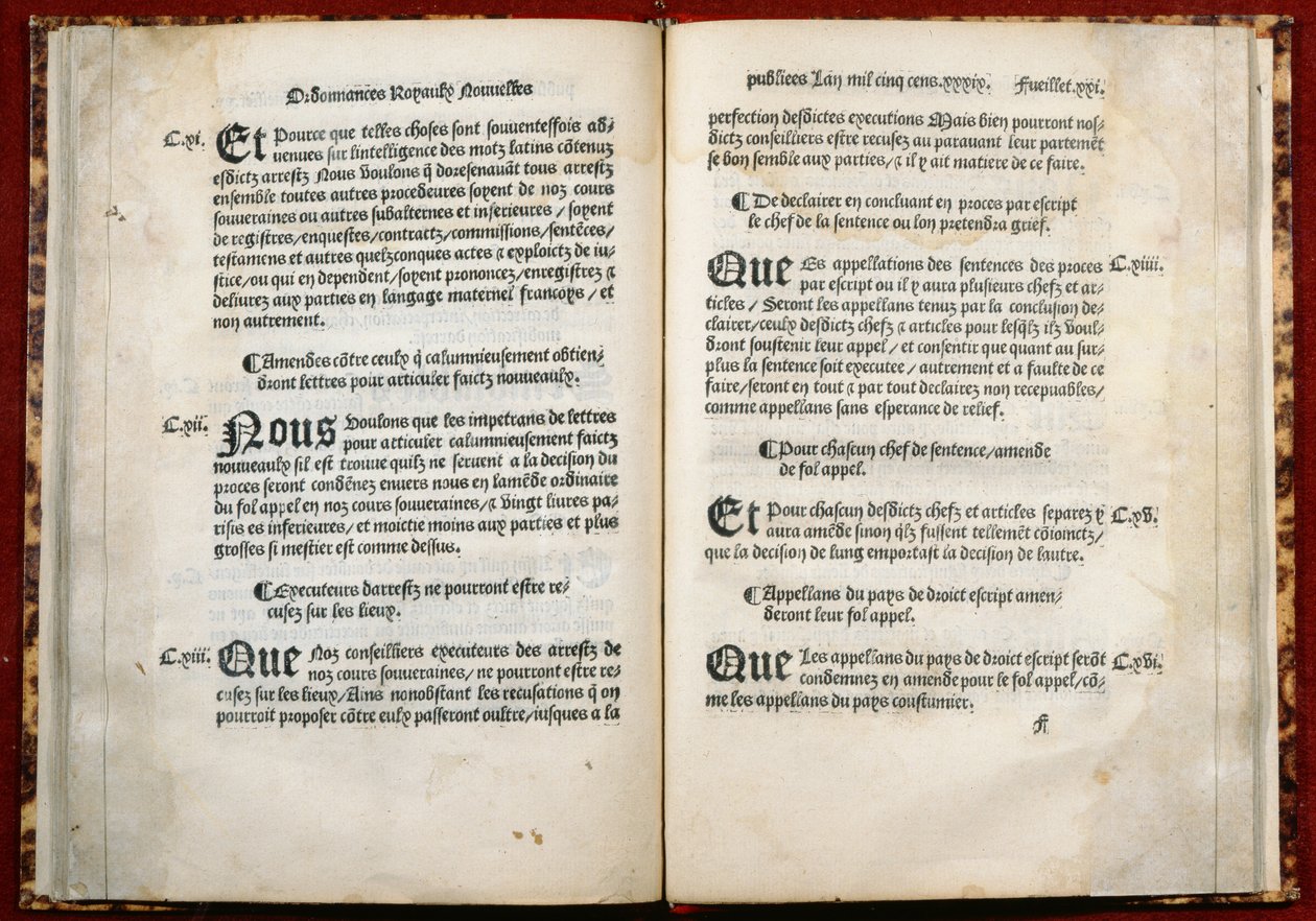 Villers-Cotteretsin määräyksen 1539 pykälät 106, 107 ja 108 (painettu paperi) tekijältä French School