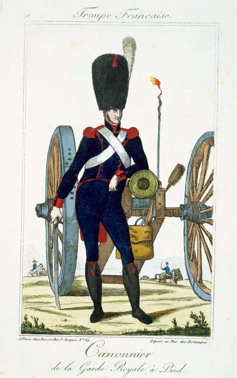 Kuninkaallisen Kaartin tykistö tykillä, Troupes Francaisesista, pub. chez Basset, Pariisi, noin 1790 tekijältä French School